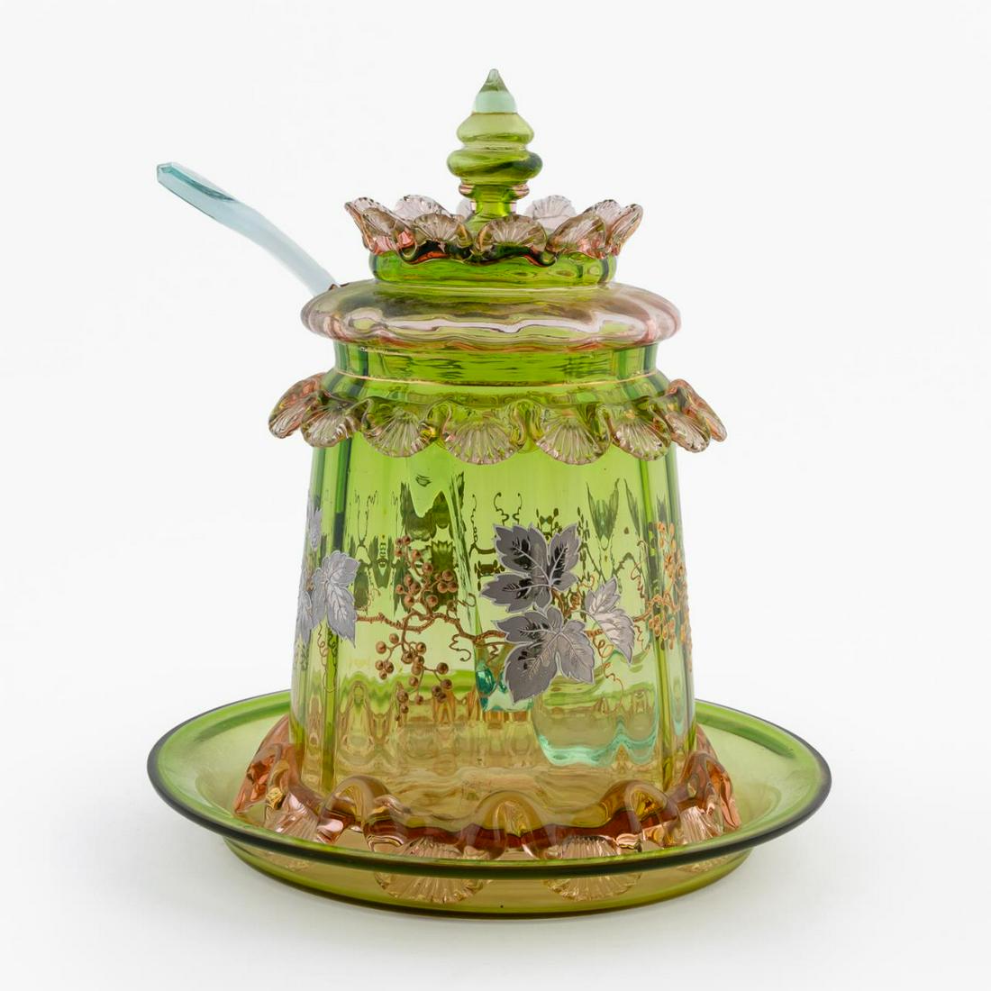 BOHEMIAN MOSER-TYPE GLASS PUNCH BOWL, 3PCS (1 of 7)