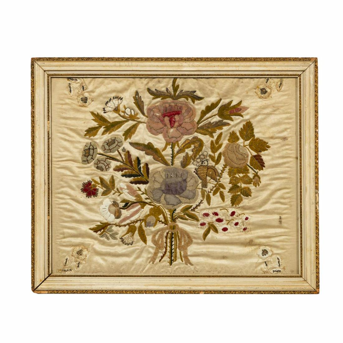 FRAMED RAISED FLORAL NEEDLEWORK PANEL (1 of 6)