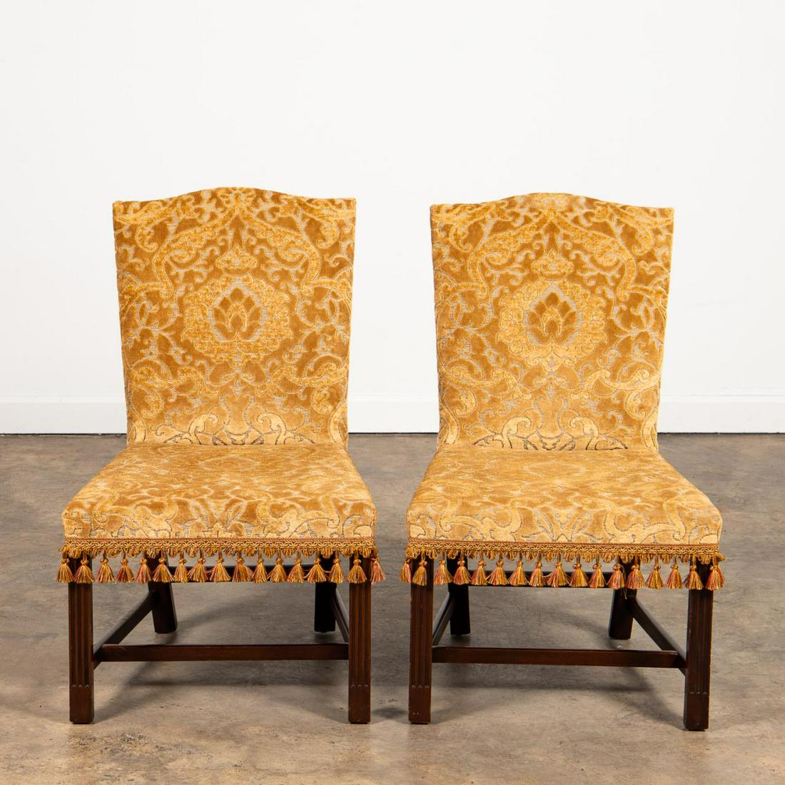 PAIR, CHIPPENDALE-STYLE UPHOLSTERED SIDE CHAIRS (1 of 5)
