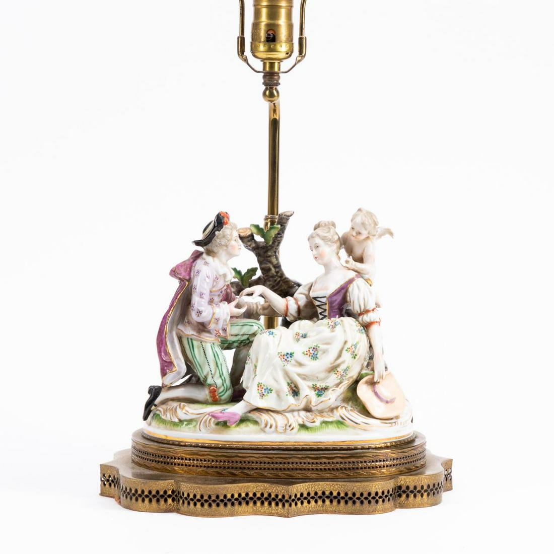 PORCELAIN GROUP MOUNTED AS TABLE LAMP (1 of 6)