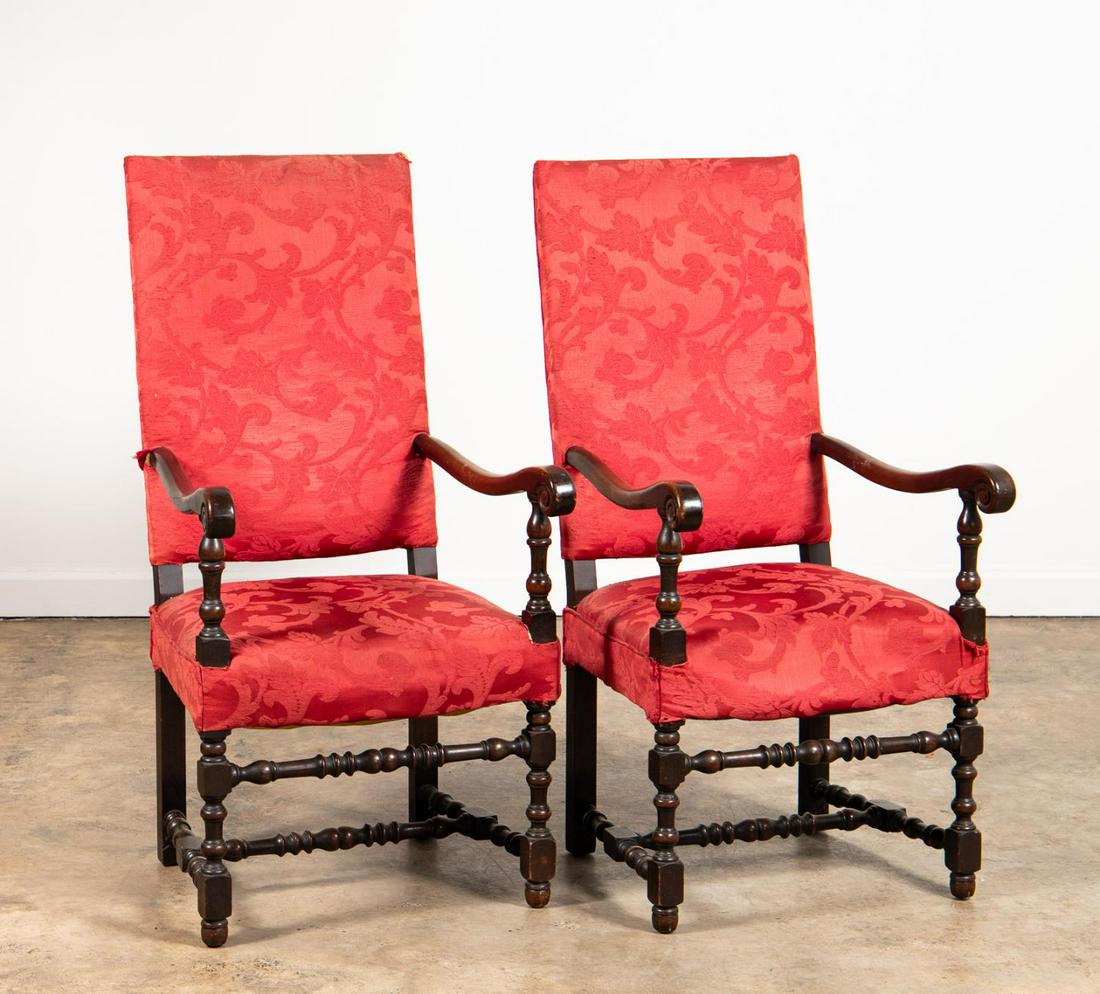 PAIR, LOUIS XIV-STYLE HIGH BACK FAUTEUILS (1 of 5)