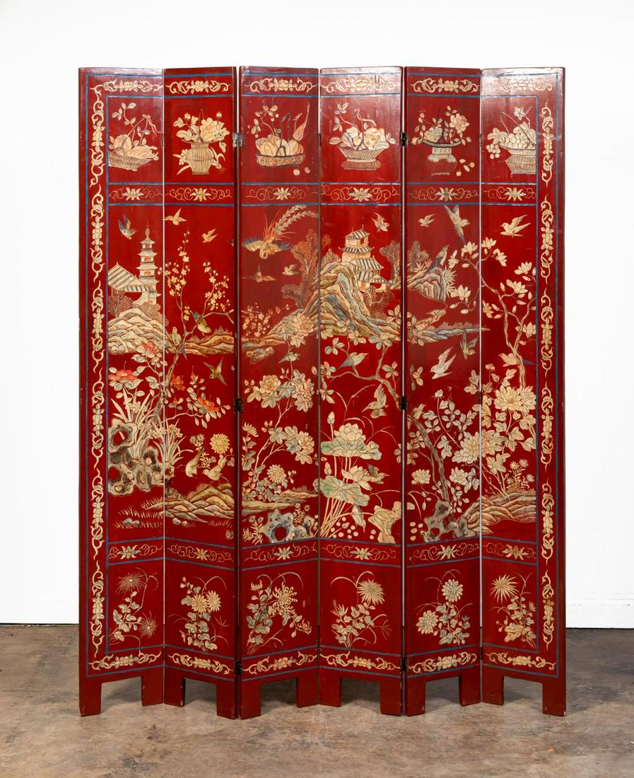 CHINESE RED SIX PANEL COROMANDEL SCREEN (1 of 12)
