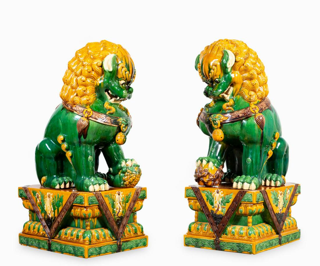 PR, MONUMENTAL SANCAI GLAZED GUARDIAN LIONS (1 of 14)