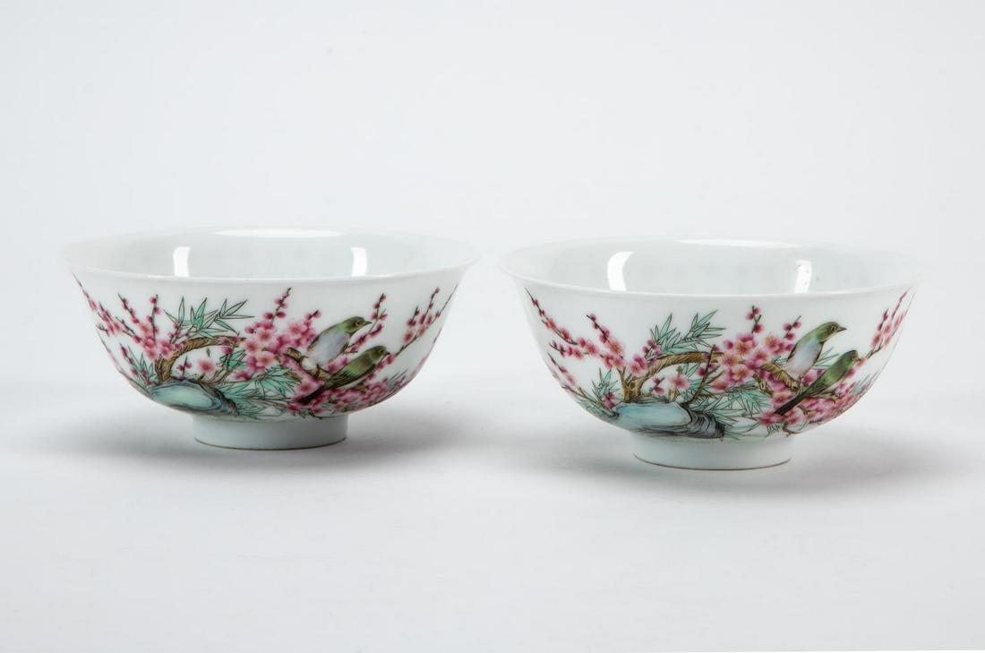 PAIR, CHINESE PORCELAIN FLOWER AND BIRD BOWLS (1 of 5)
