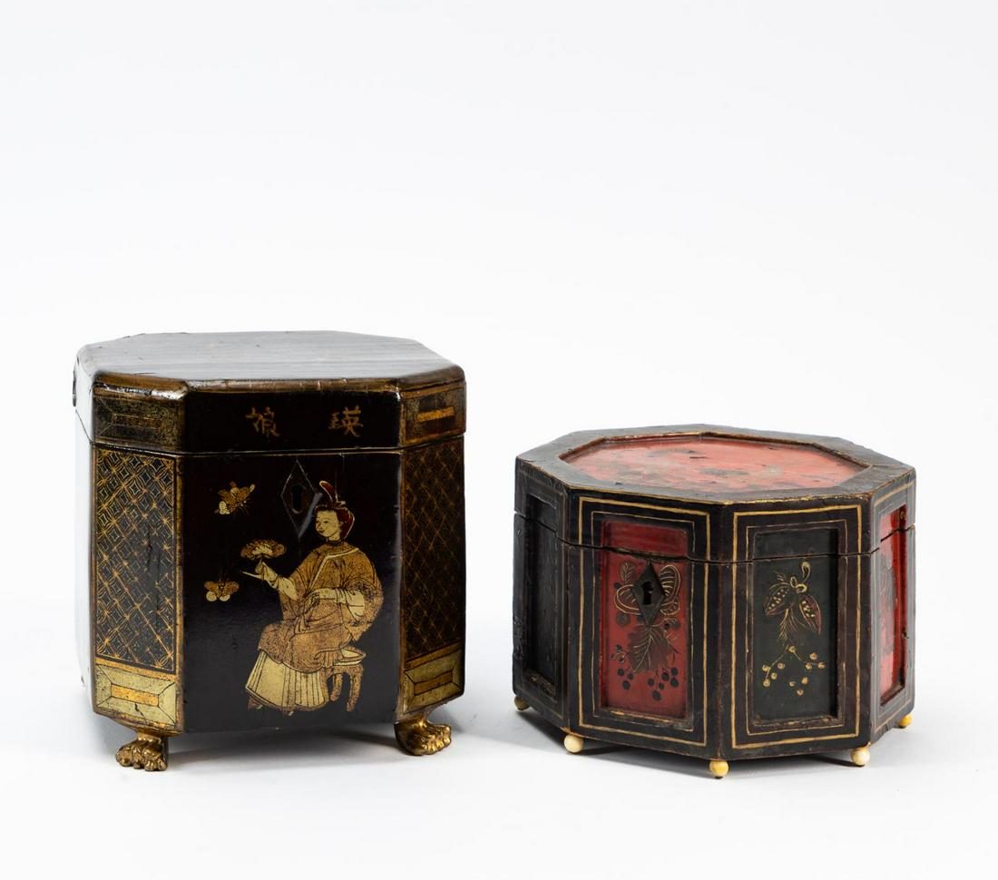 CHINESE OCTAGONAL TEA CADDY & BOX, 2PC (1 of 7)