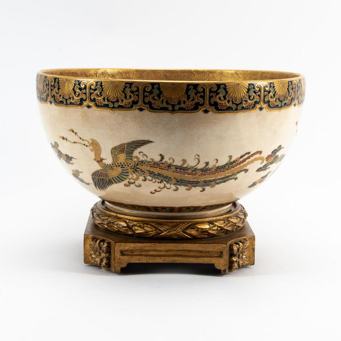 JAPANESE SATSUMA LARGE PUNCH BOWL, GILT STAND (1 of 9)