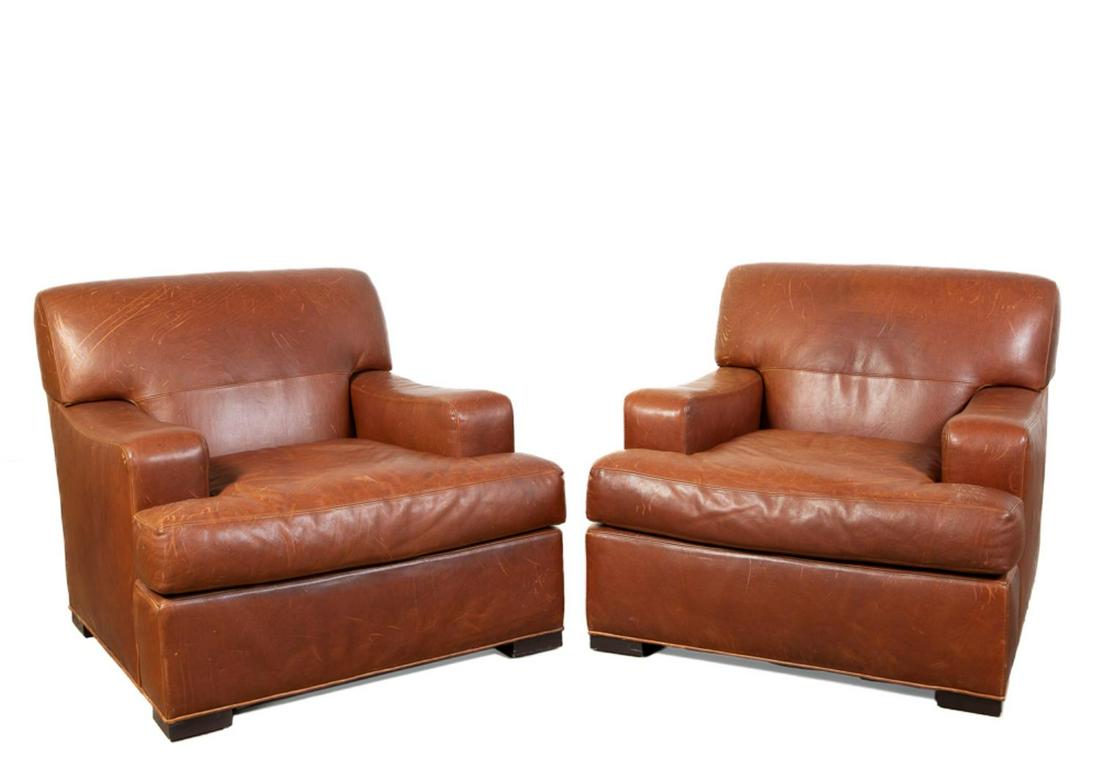 PAIR, COACH FOR BAKER BROWN LEATHER CLUB CHAIRS (1 of 13)