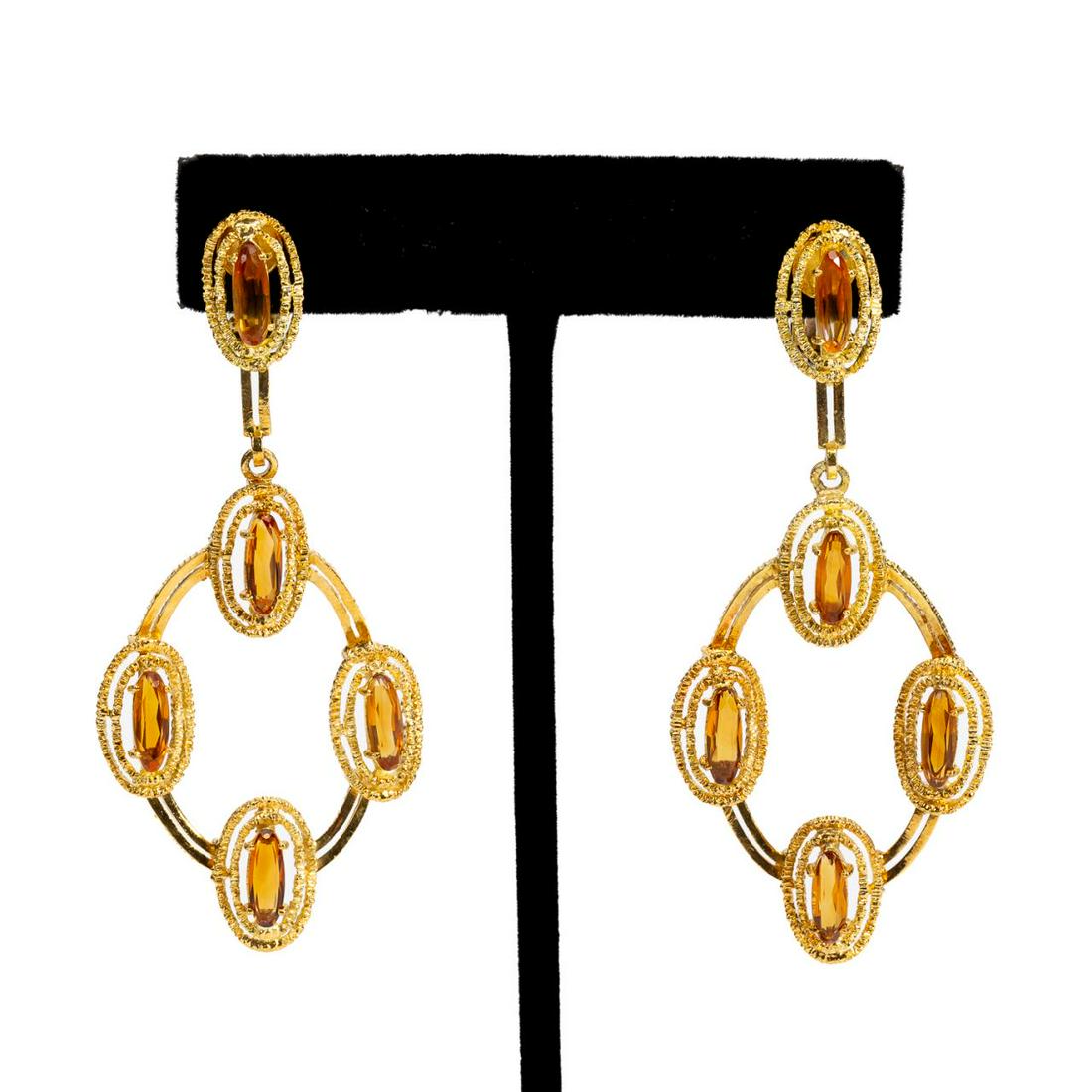 PAIR, 18K YELLOW GOLD CITRINE OVAL DROP EARRINGS (1 of 5)