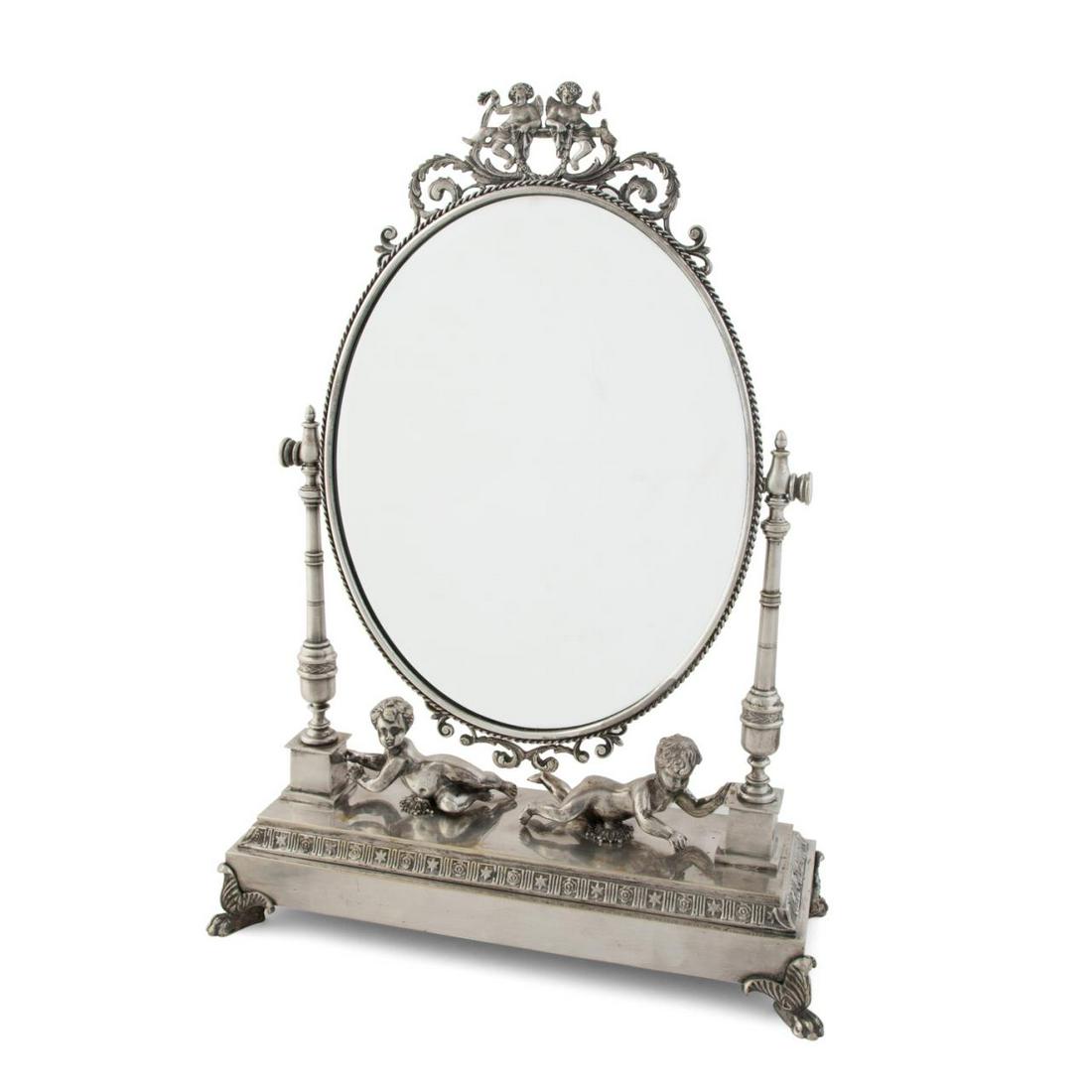 FRENCH LOUIS XVI-STYLE SILVERPLATE DRESSING MIRROR (1 of 6)