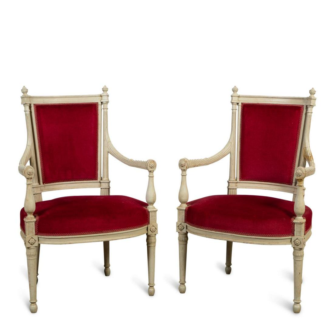 PAIR OF UPHOLSTERED FRENCH FAUTEUILS (1 of 7)