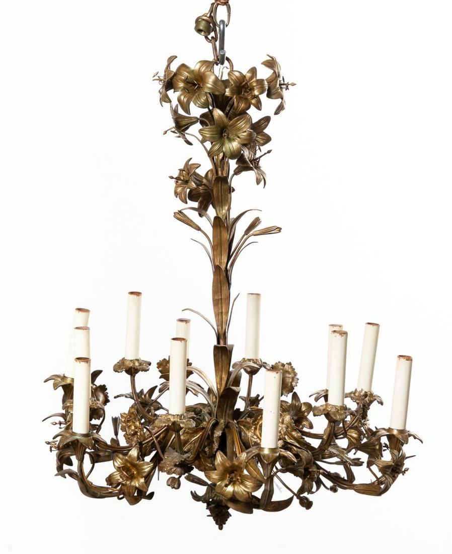 FRENCH GILT BRONZE FLORAL TWELVE-LIGHT CHANDELIER (1 of 5)