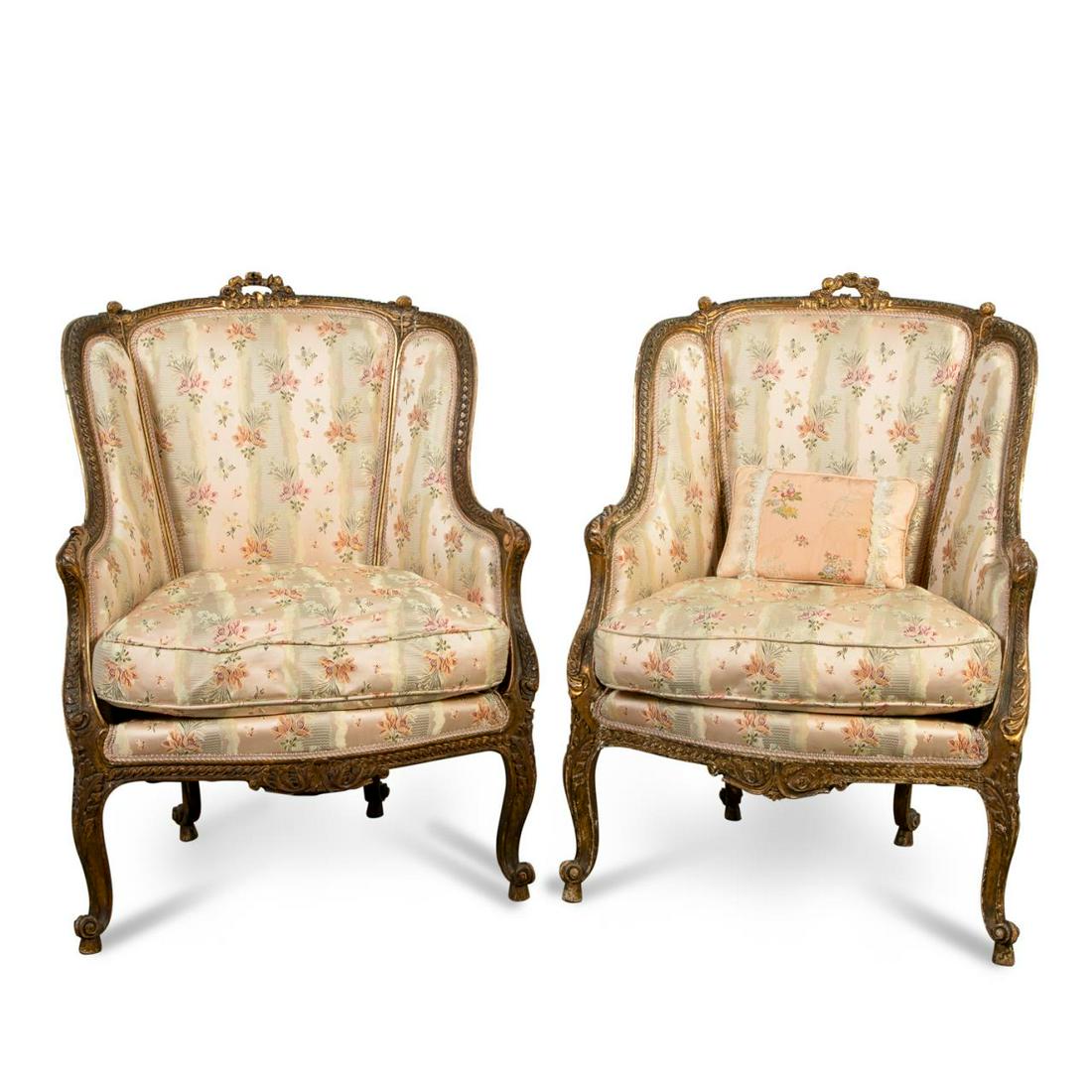 NEAR PAIR OF FRENCH PARCEL GILT BERGERES (1 of 8)