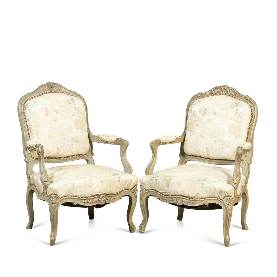 PR, LOUIS XV STYLE PAINTED UPHOLSTERED ARMCHAIRS (1 of 8)