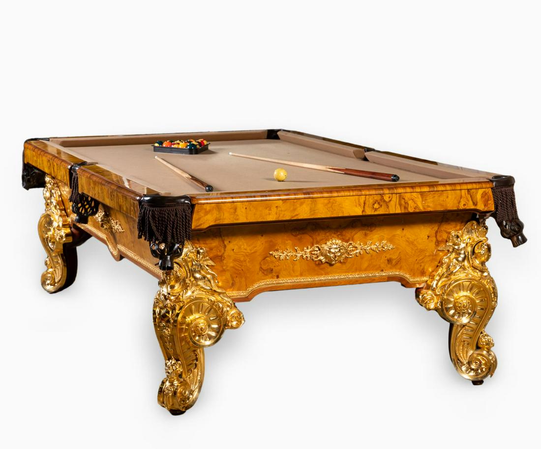 ITALIAN BURL WOOD & GILT METAL BILLIARDS TABLE (1 of 11)