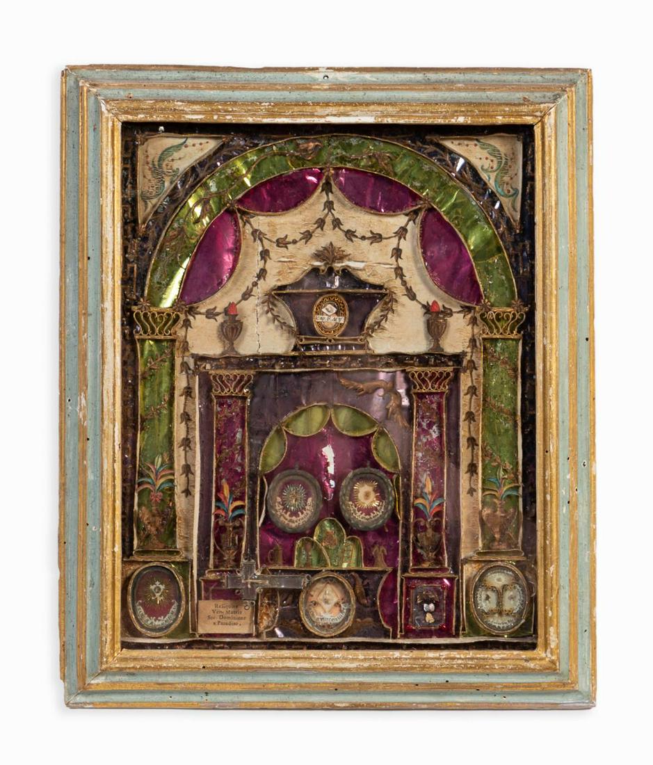 19TH C. CONTINENTAL FRAMED SEVEN SAINT RELIQUARY (1 of 6)