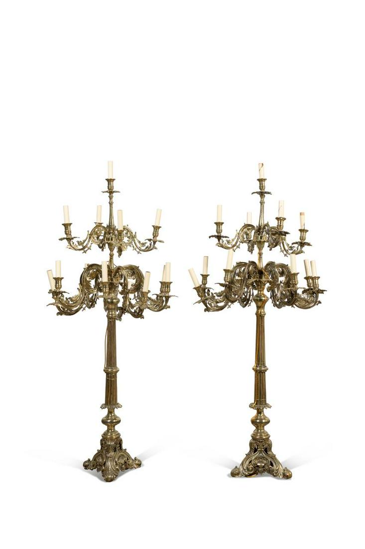 PR., BAROQUE STYLE 12-LIGHT BRASS FLOOR CANDELABRA (1 of 7)