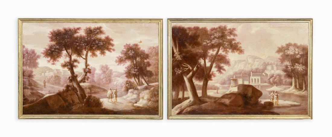 PAIR CONTINENTAL O/C GRISAILLE LANDSCAPES, 19TH C. (1 of 7)