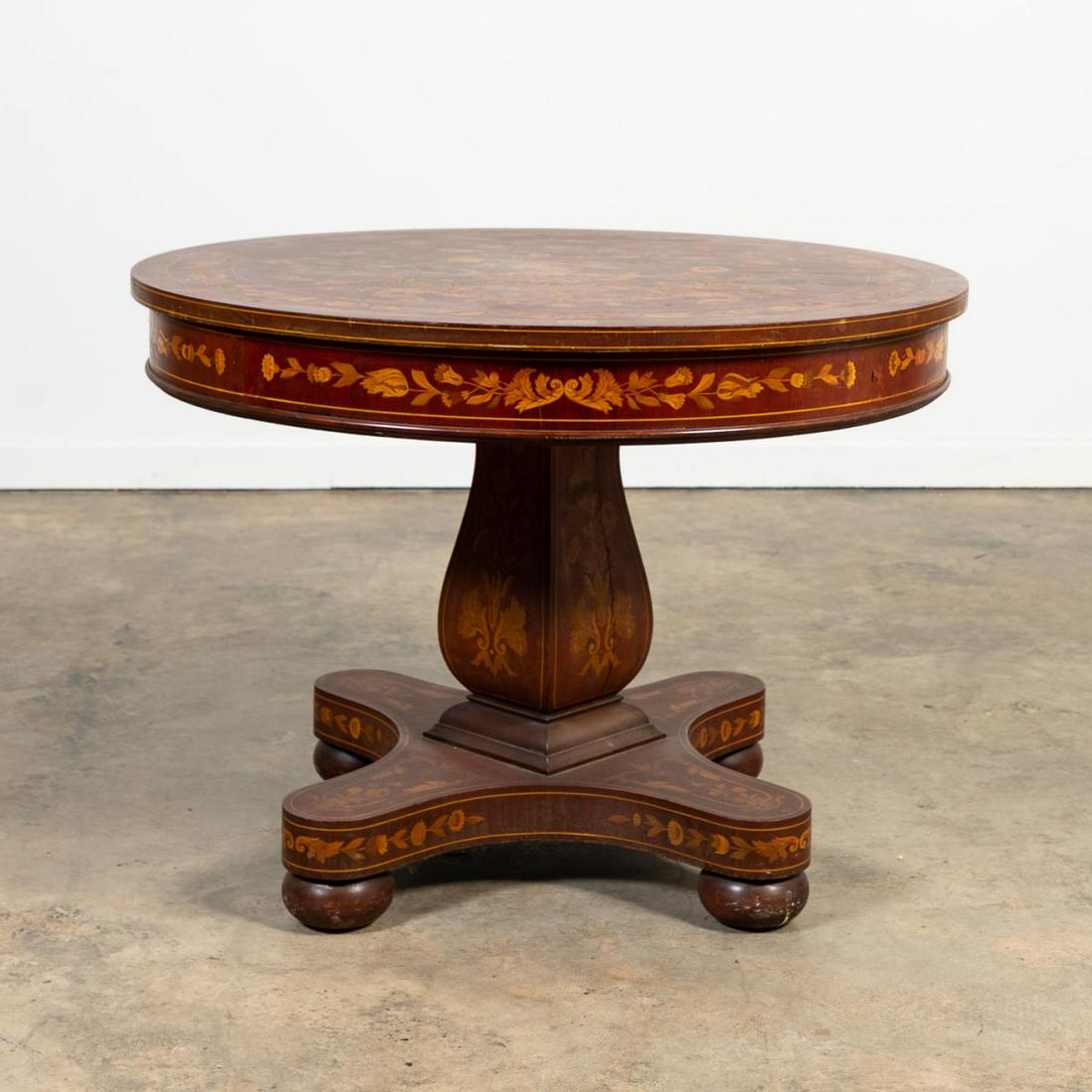MARQUETRY INLAID MAHOGANY CENTER TABLE, C. 1900 (1 of 4)