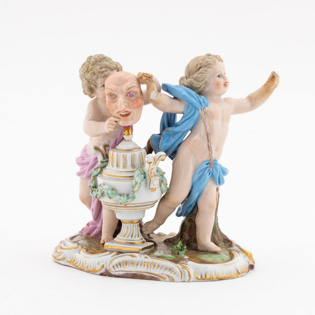 MEISSEN PUTTI WITH MASK FIGURAL GROUP (1 of 6)