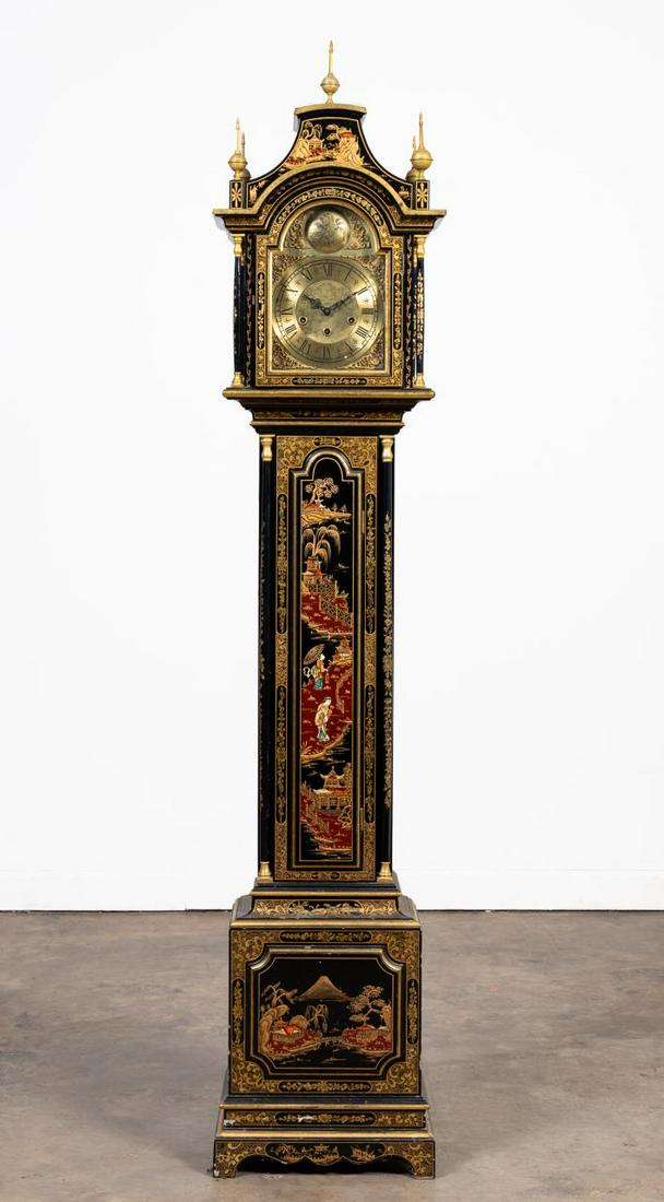 URGOS CHINOISERIE DECORATED BLACK TALL CASE CLOCK (1 of 14)