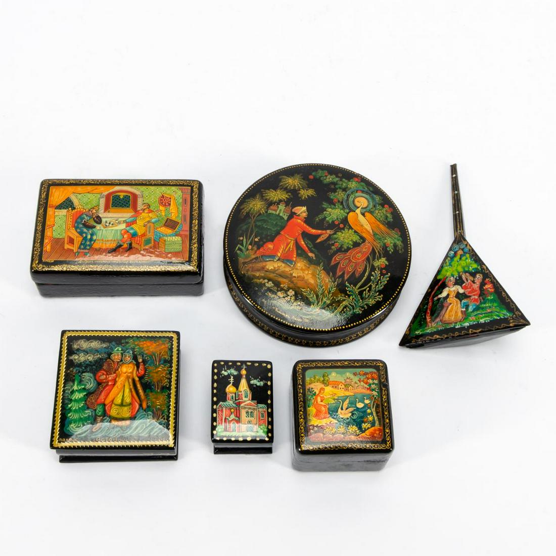 6 PCS, RUSSIAN PAINTED LACQUER BOXES (1 of 9)