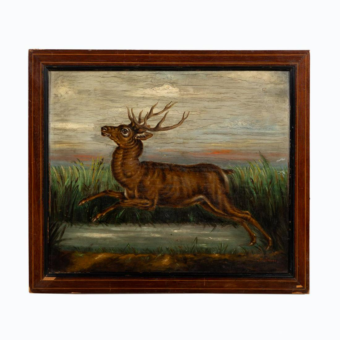 ENGLISH SCHOOL, O/B, LEAPING STAG, 19TH C. (1 of 4)