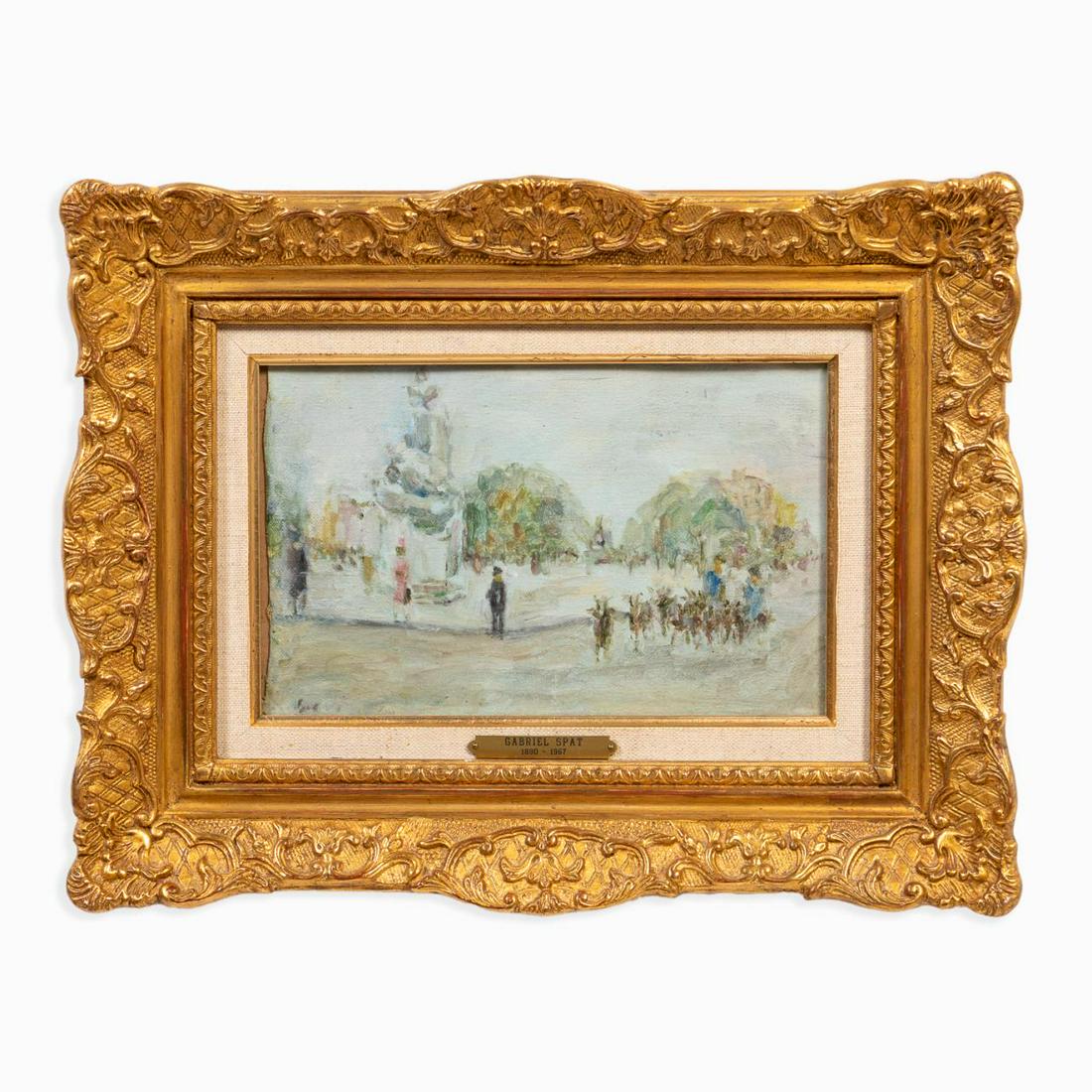 GARIEL SPAT, "GOAT HERDER IN TOWN SQUARE" O/C (1 of 5)