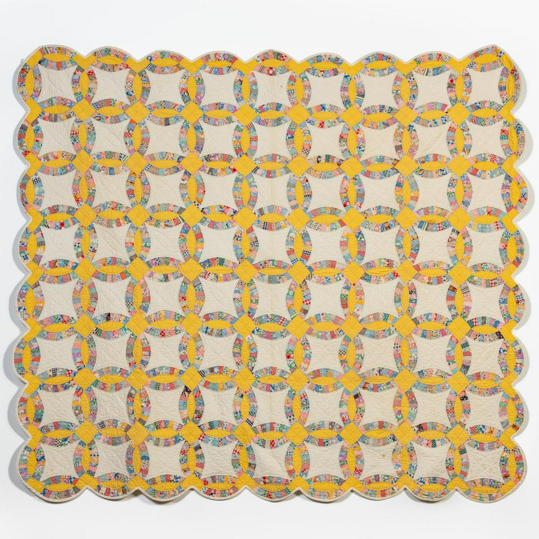 HAND QUILTED COTTON DOUBLE WEDDING RING QUILT (1 of 6)