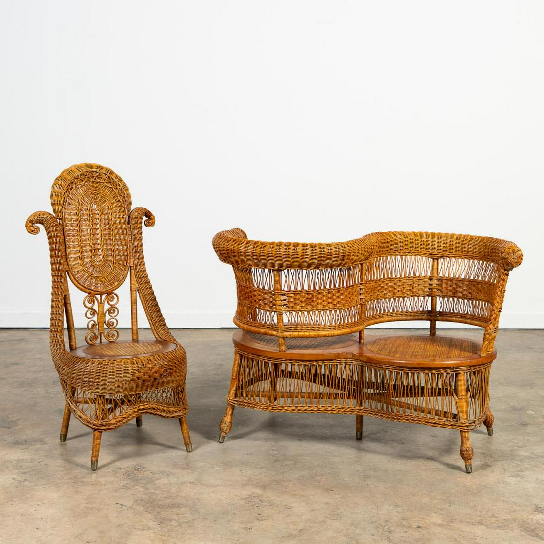 HEYWOOD WAKEFIELD STYLE 2PC WICKER FURNITURE, SEAT (1 of 6)