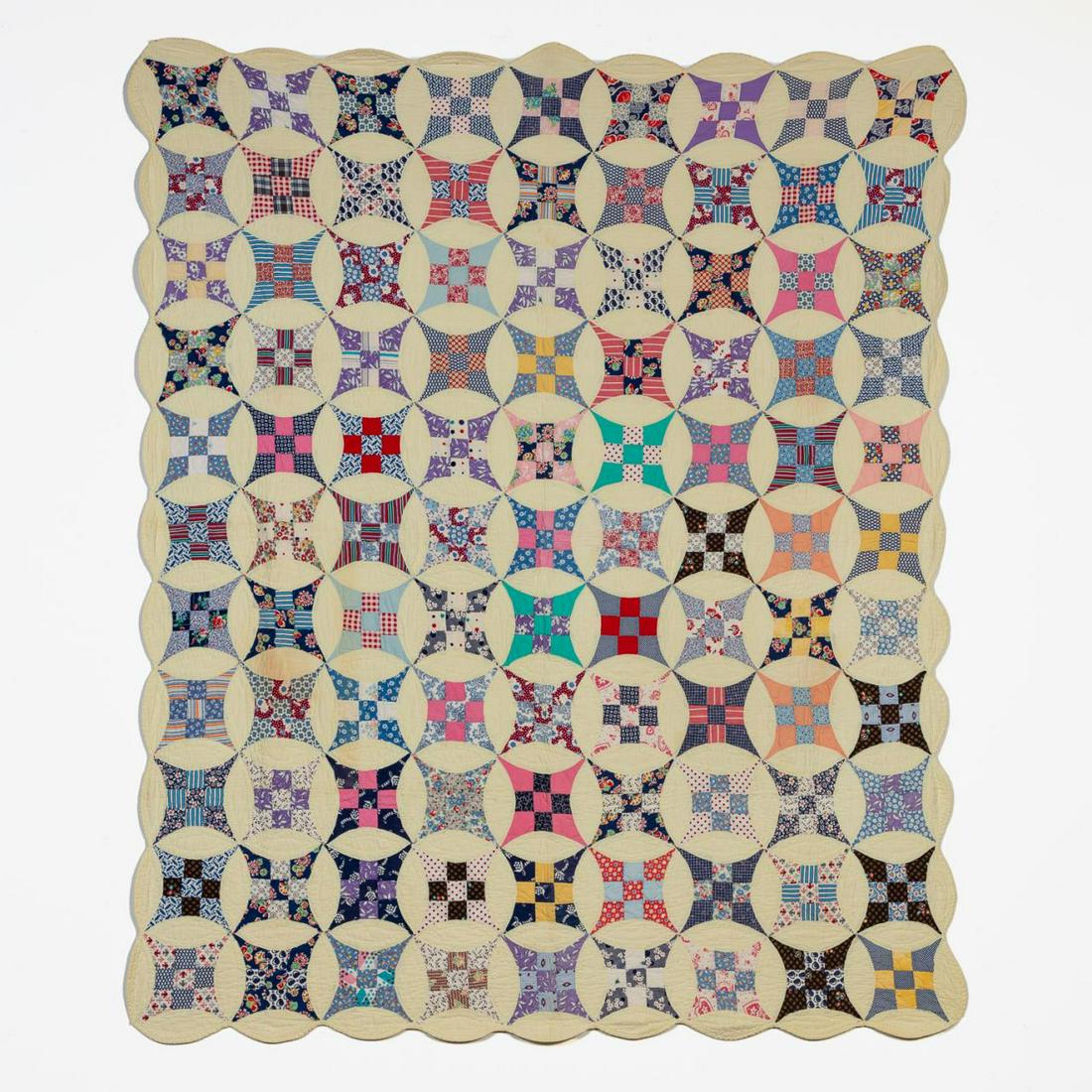 HAND QUILTED COTTON IMPROVED NINE PATCH QUILT (1 of 7)