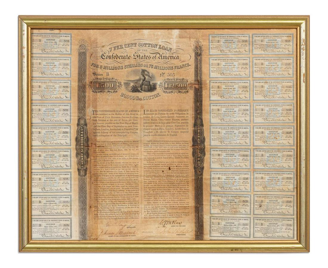 FRAMED CONFEDERATE STATES OF AMERICAN COTTON BOND (1 of 3)