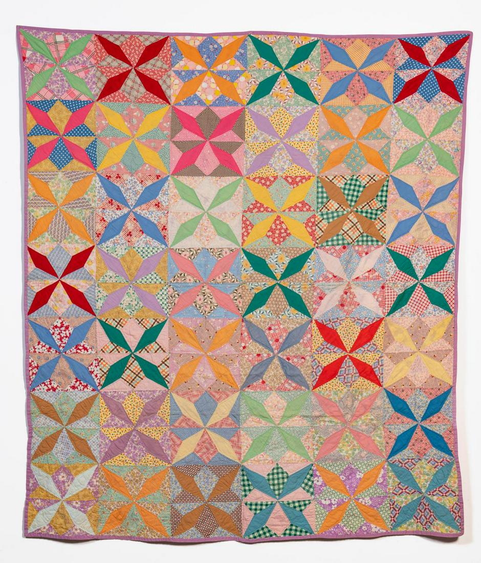HAND QUILTED COTTON DIAMOND STAR VARIATION QUILT (1 of 5)