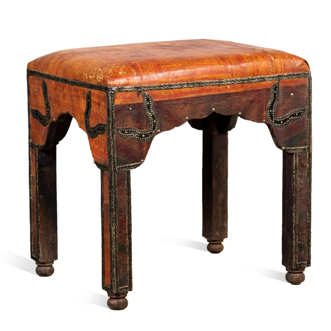 MOROCCAN STOOL WITH TUAREG LEATHER UPHOLSTERY (1 of 7)