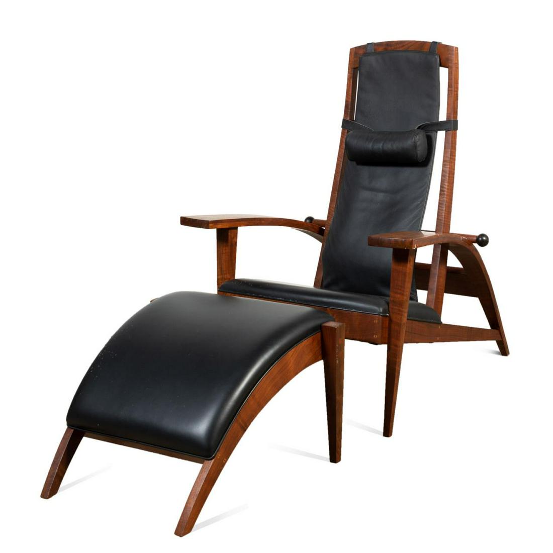 ROBERT ERICKSON BLACK LEATHER RECLINER & OTTOMAN (1 of 13)