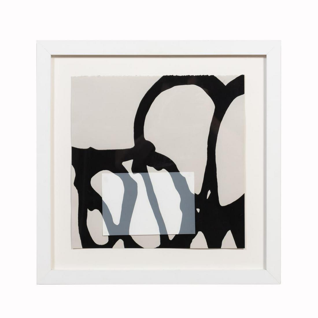 CAROLYN CARR, "BLACK & BLACK" ABSTRACT ON PAPER: Carolyn Carr (American / Georgia b. 1966), "Black and Black" 2006, abstract lines in black and gray, acrylic on paper, signed, titled, and dated en verso, framed. Provenance: From the Private Collecti