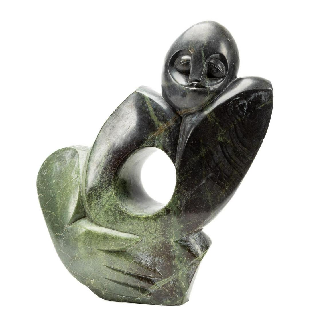 AFRICAN SCHOOL SHONA GREEN STONE SCULPTURE (1 of 6)