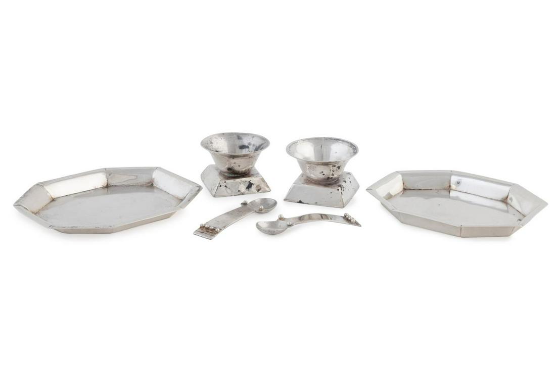 6PC SPRATLING MODERN SILVER SALT CELLAR GROUP (1 of 7)
