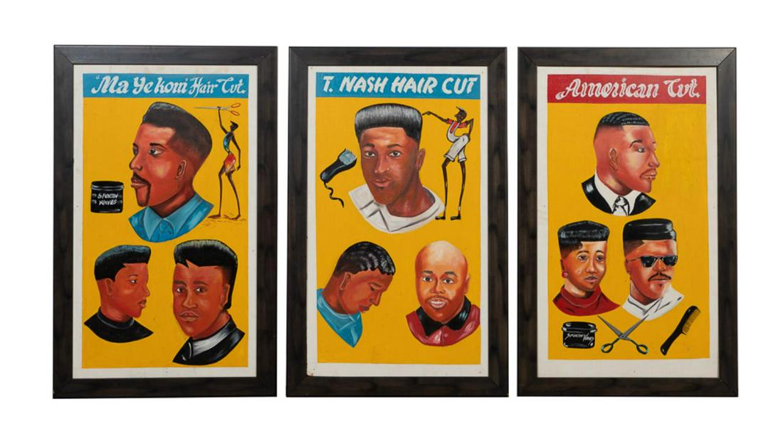 THREE FRAMED BARBER SHOP ILLUSTRATIONS ON BOARD (1 of 4)