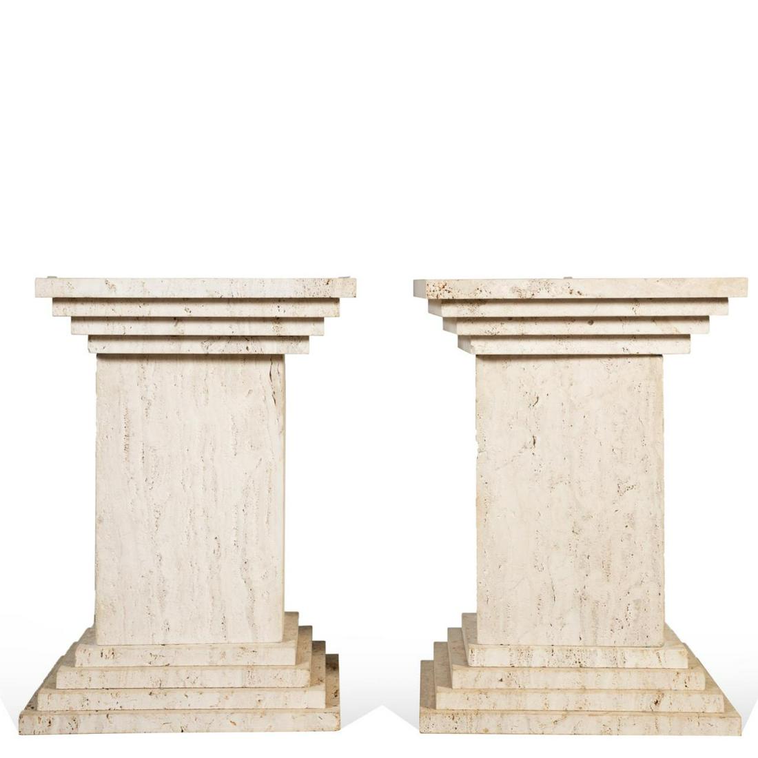 PAIR OF CONTEMPORARY TRAVERTINE PEDESTALS (1 of 8)