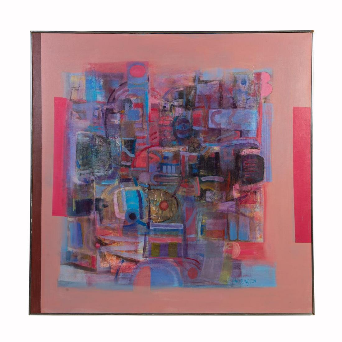 SQUARE PINK & BLUE ABSTRACT O/C, SIGNED (1 of 6)