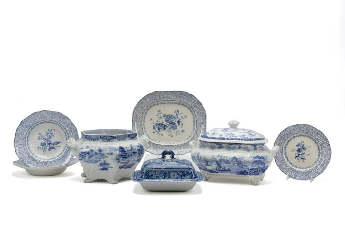 19TH C. BLUE & WHITE TRANSFERWARE TABLEWARE, 7PC (1 of 14)