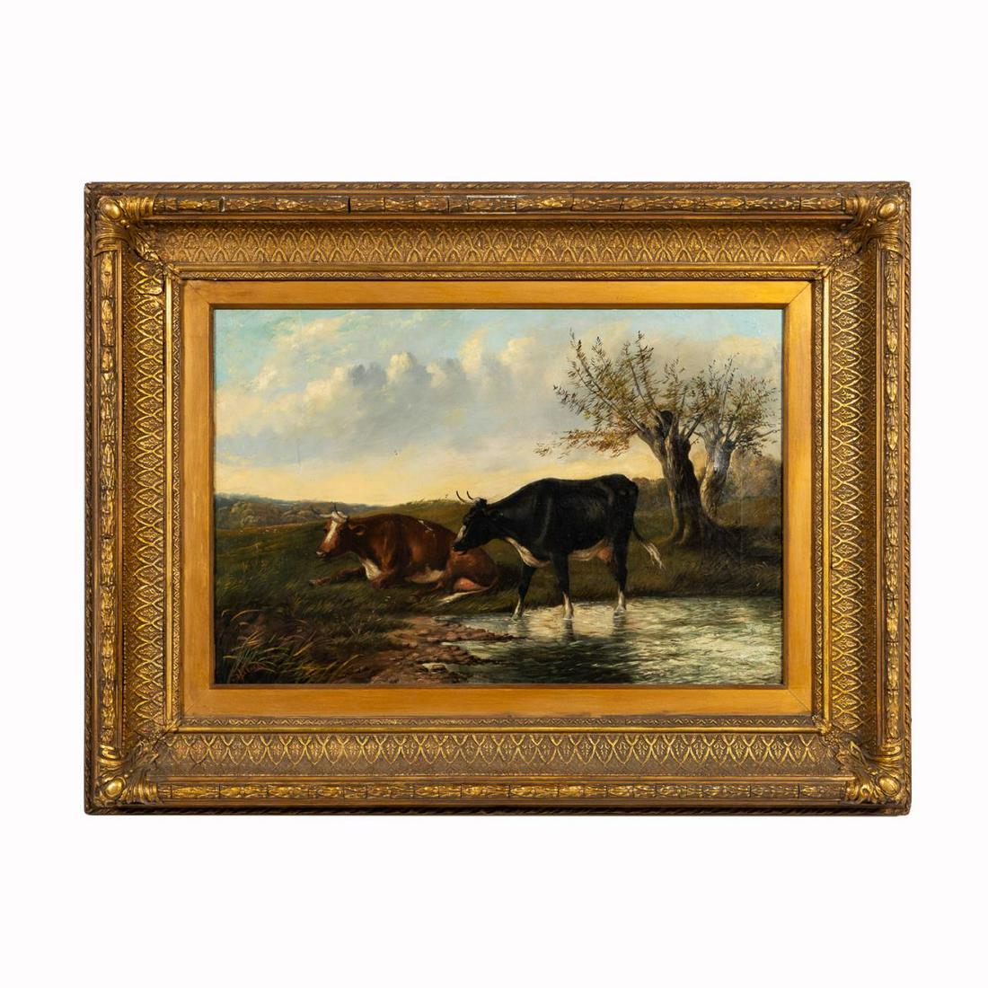 SAMUEL JAMES CLARK "LANDSCAPE WITH CATTLE" O/C (1 of 4)