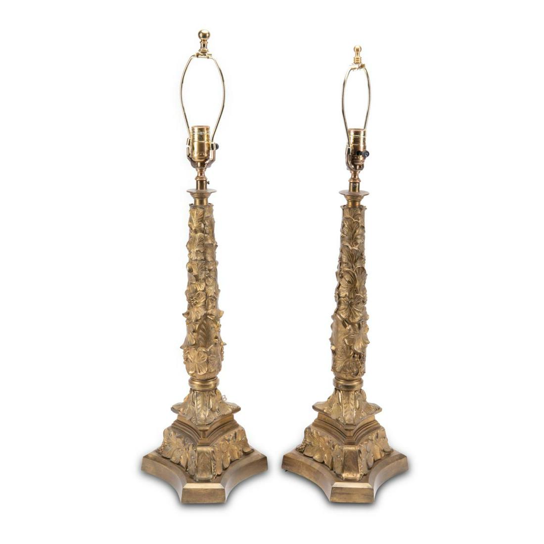 PAIR OF BAROQUE STYLE GILT BRONZE GRAPEVINE LAMPS (1 of 5)