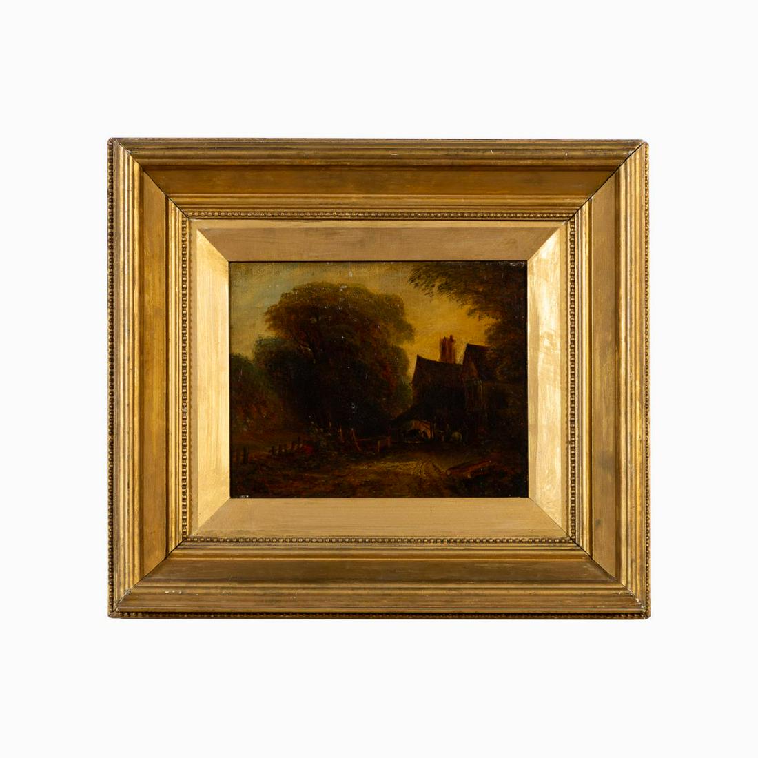 19TH C. GEORGE COLE FARMHOUSE SCENE, FRAMED OIL (1 of 7)