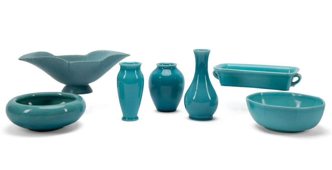 7PCS ROOKWOOD POTTERY TURQUOISE GLAZE ARTICLES (1 of 7)