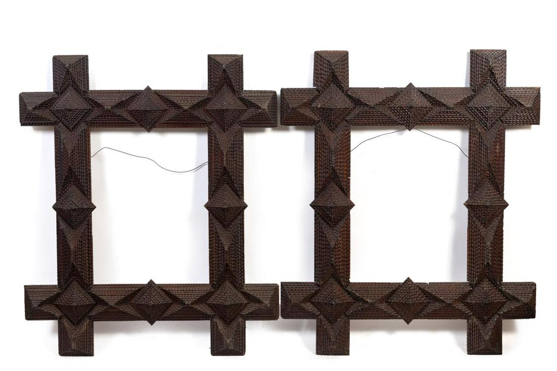 PAIR OF LARGE WOODEN TRAMP ART FRAMES, C. 1900 (1 of 3)