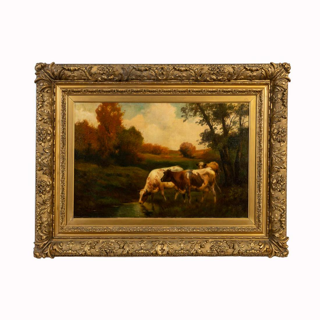 M. BRAILLET, LANDSCAPE WITH COWS, OIL ON CANVAS (1 of 4)