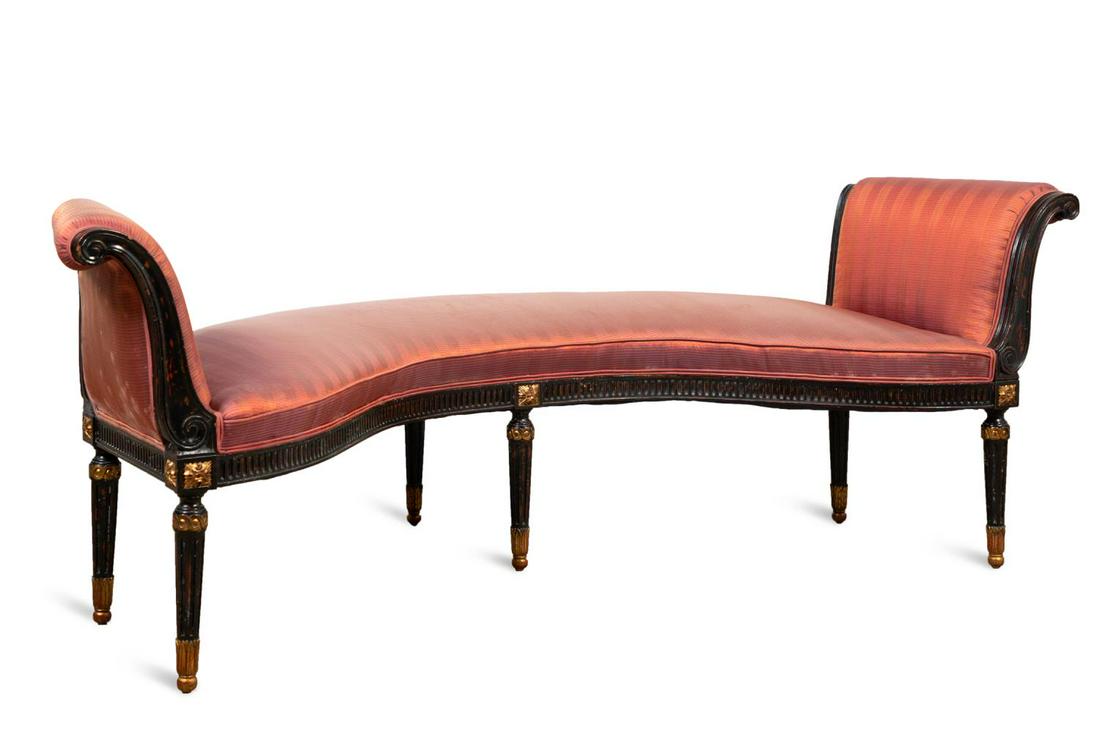 NEOCLASSICAL STYLE BLACK PARCEL GILT WINDOW BENCH (1 of 6)