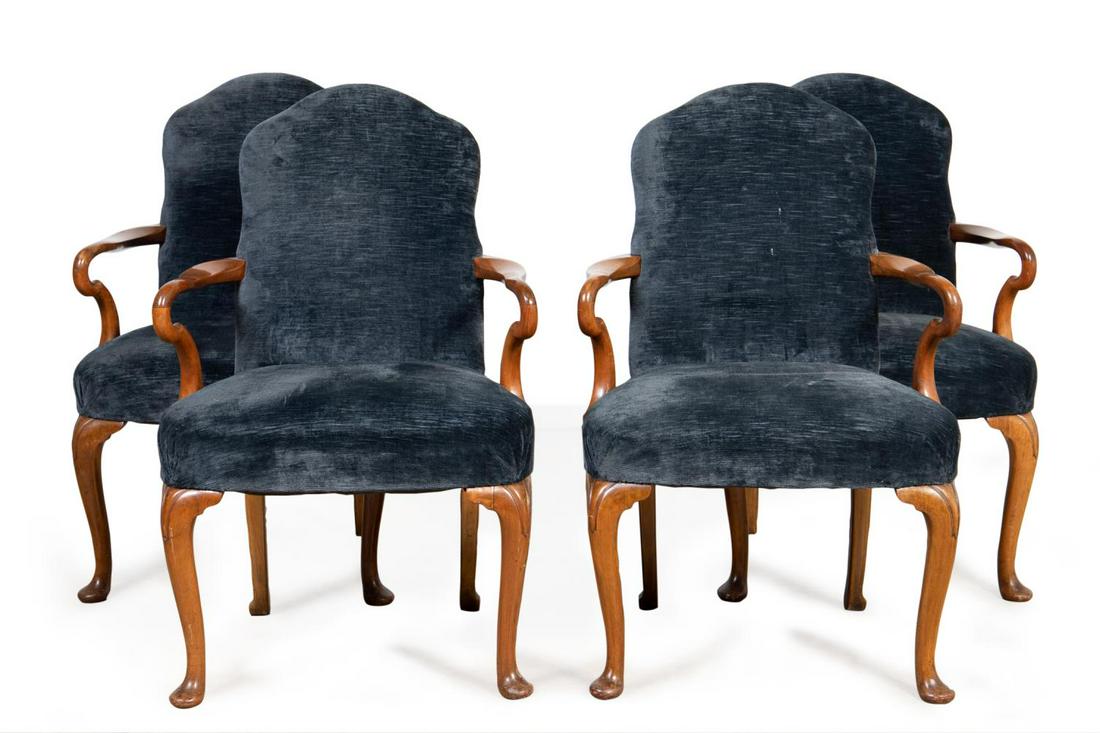 SET OF FOUR QUEEN ANNE STYLE UPHOLSTERED ARMCHAIRS (1 of 4)