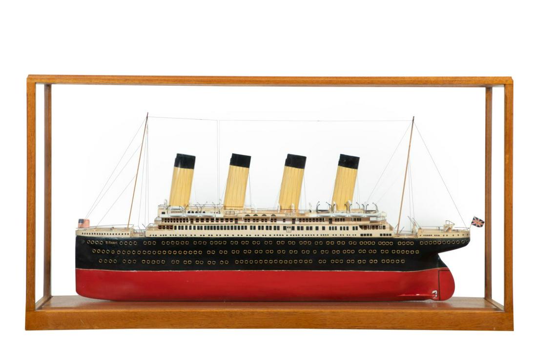 LARGE WOODEN MODEL OF AN OCEAN LINER IN GLASS CASE (1 of 9)